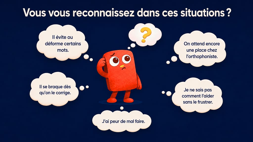 Accueil “Il évite ou déforme certains certains mots.” “Il se braque dès qu’on le corrige.” “On attend encore une place chez l’orthophoniste.” “Je ne sais pas comment l’aider sans le frustrer.” “J’ai peur de mal faire.”